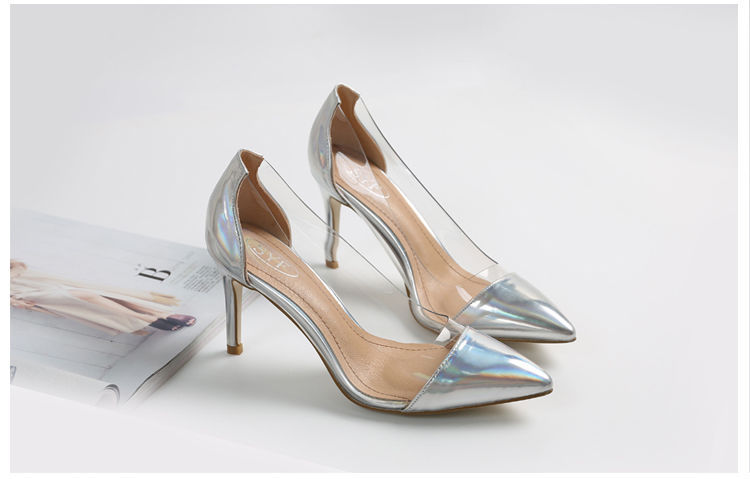 Transparent pointed shoes spring high-heeled shoes for women