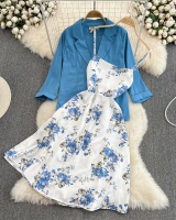 Summer Korean style round neck high waist sling dress 2pcs set