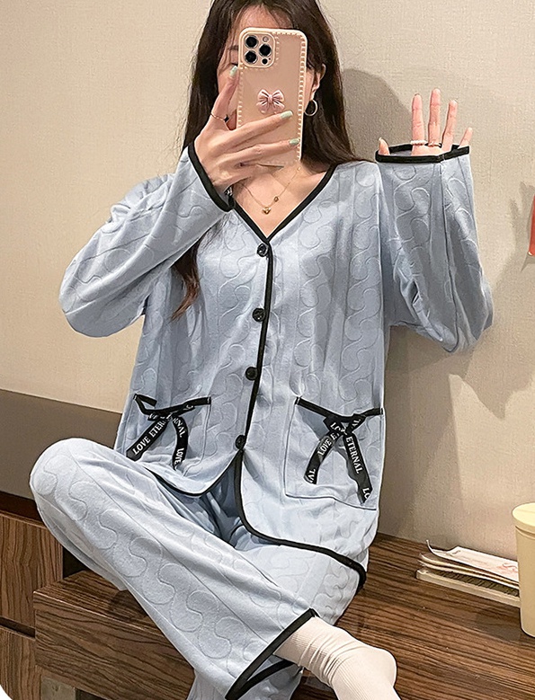 Long sleeve pajamas cotton cardigan 2pcs set for women