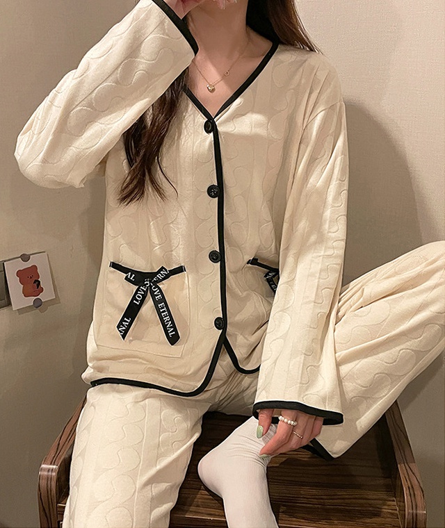 Long sleeve pajamas cotton cardigan 2pcs set for women