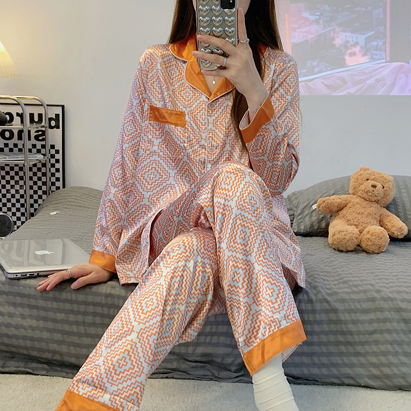 Silk summer pajamas ice silk girl cardigan 2pcs set