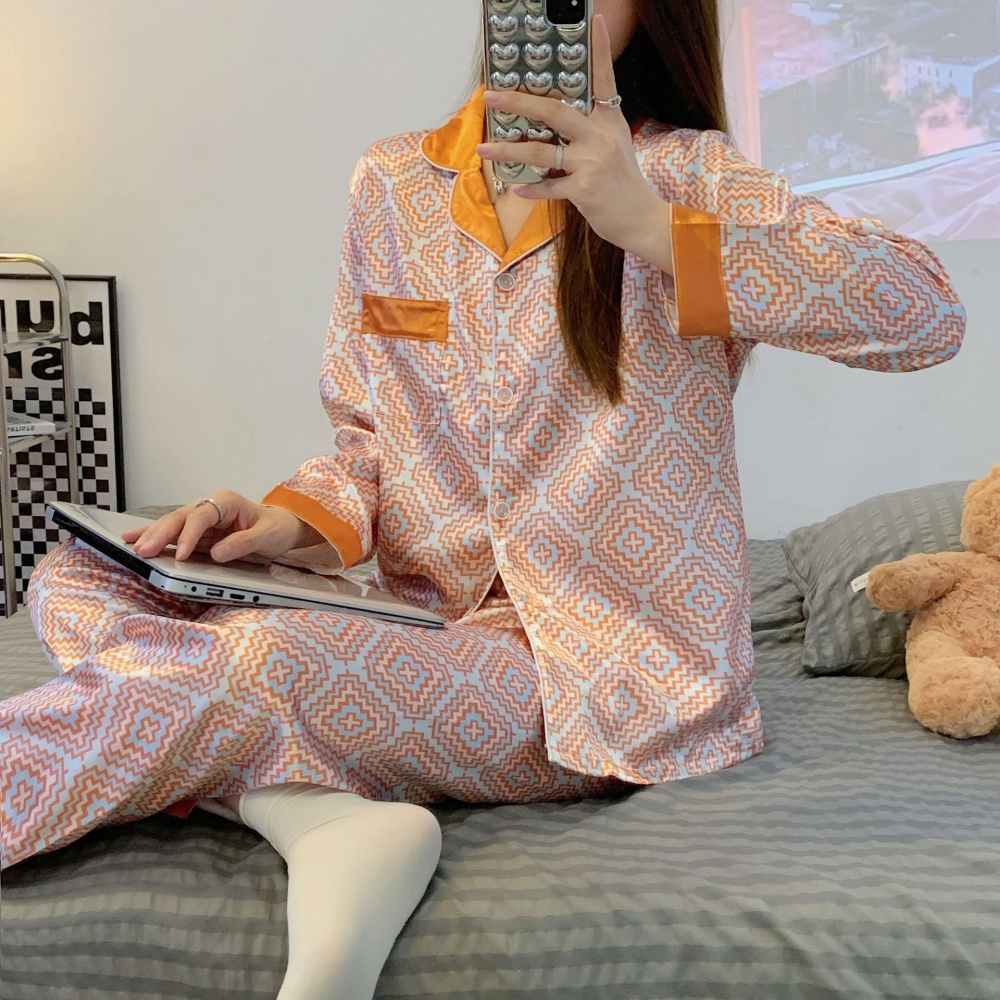 Silk summer pajamas ice silk girl cardigan 2pcs set