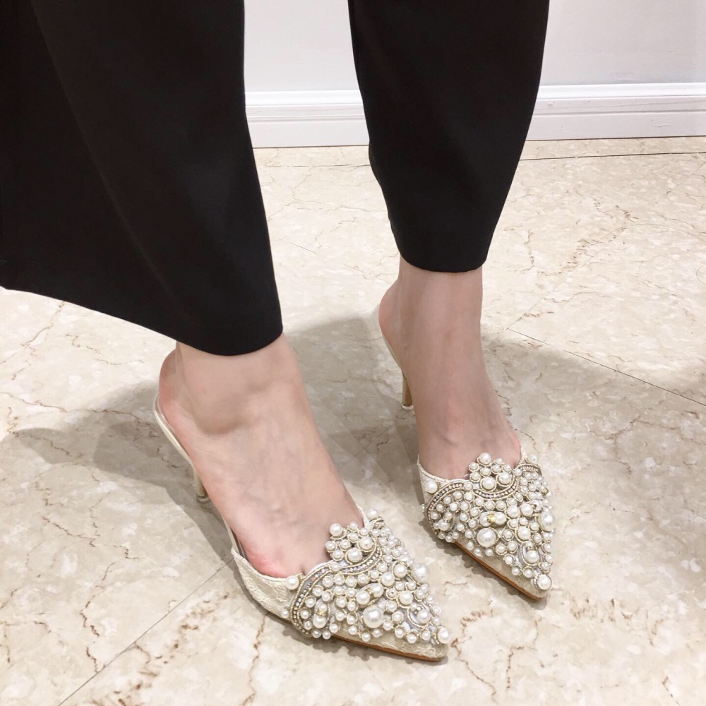 Summer fine-root shoes beads high-heeled shoes for women