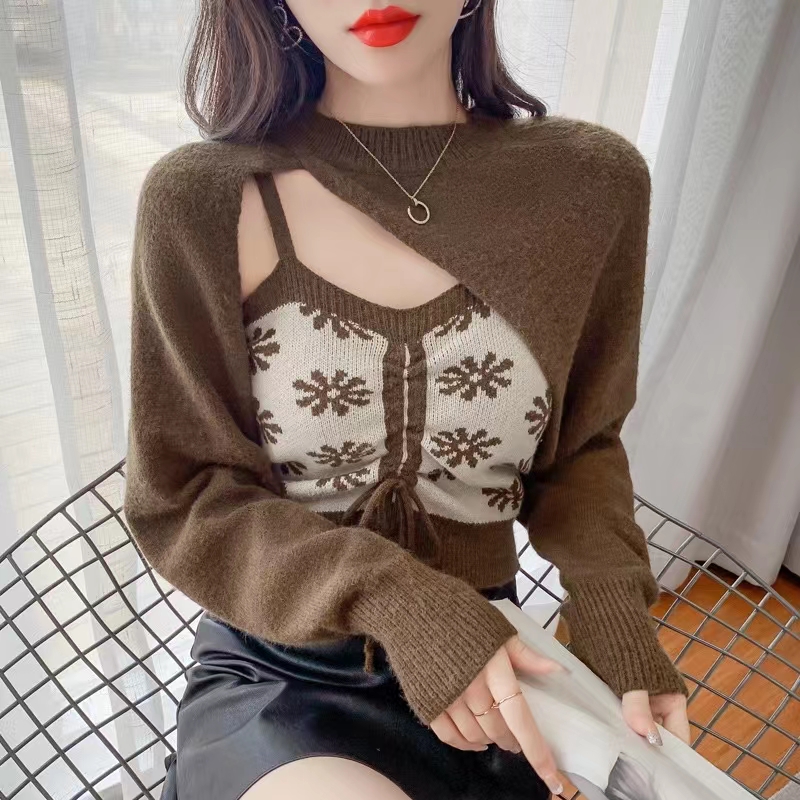 Autumn pure small shirt Korean style shawl 2pcs set for women