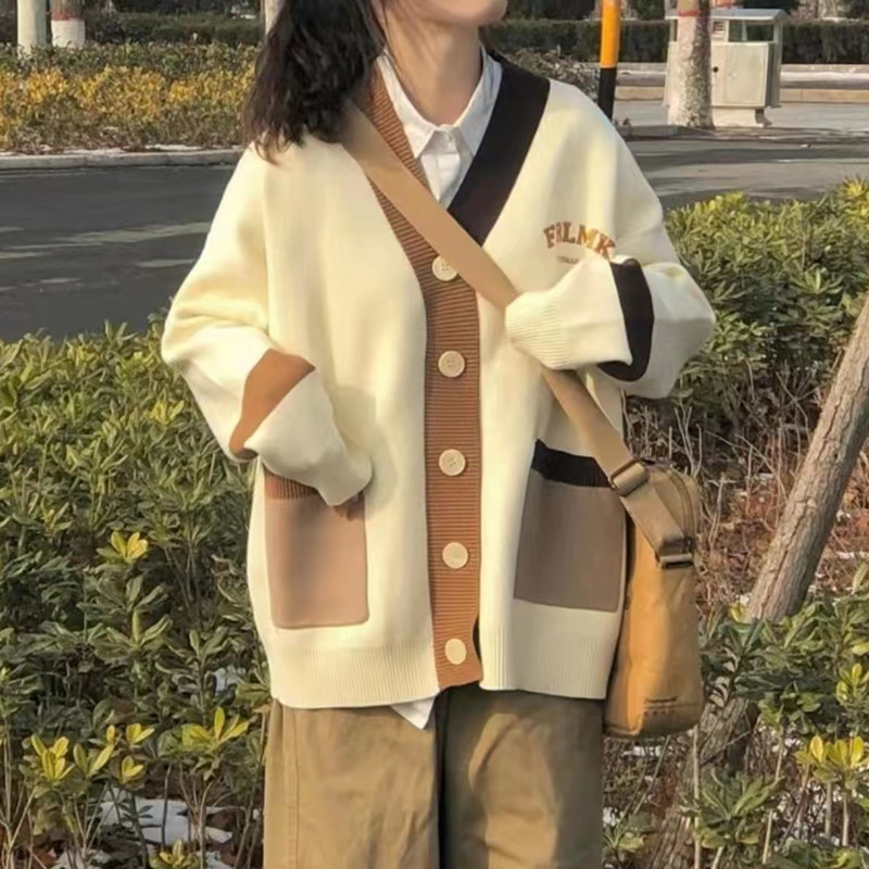 Autumn V-neck cardigan Korean style coat for women