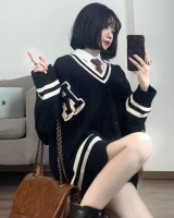 Loose Korean style pullover V-neck sweater for women