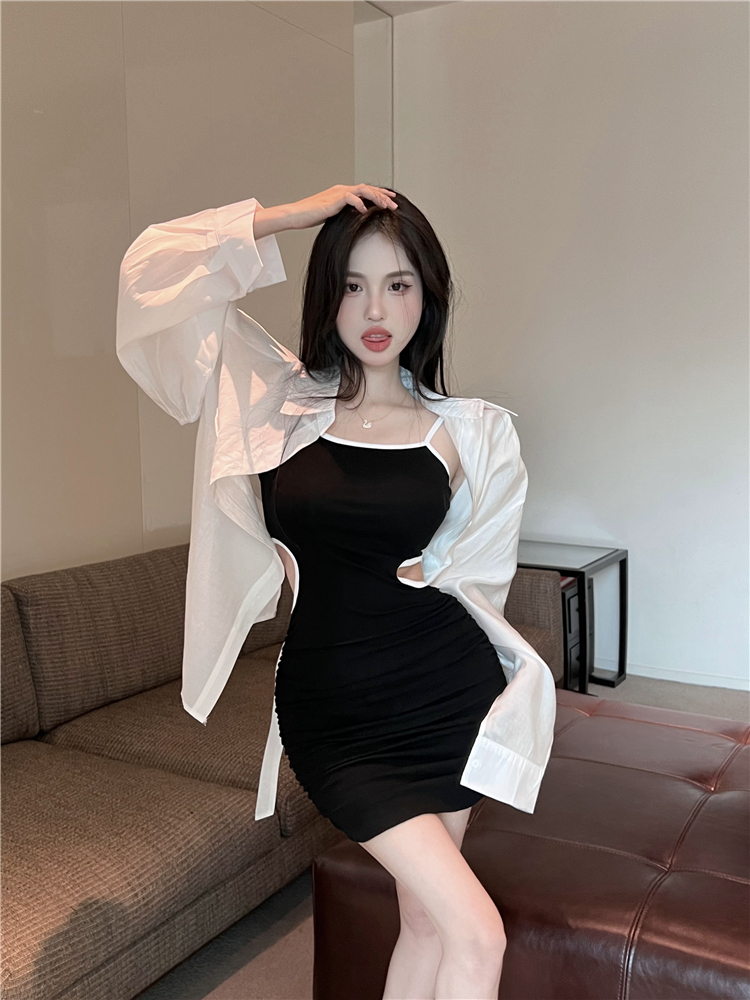 Package hip strap dress shirt 2pcs set for women