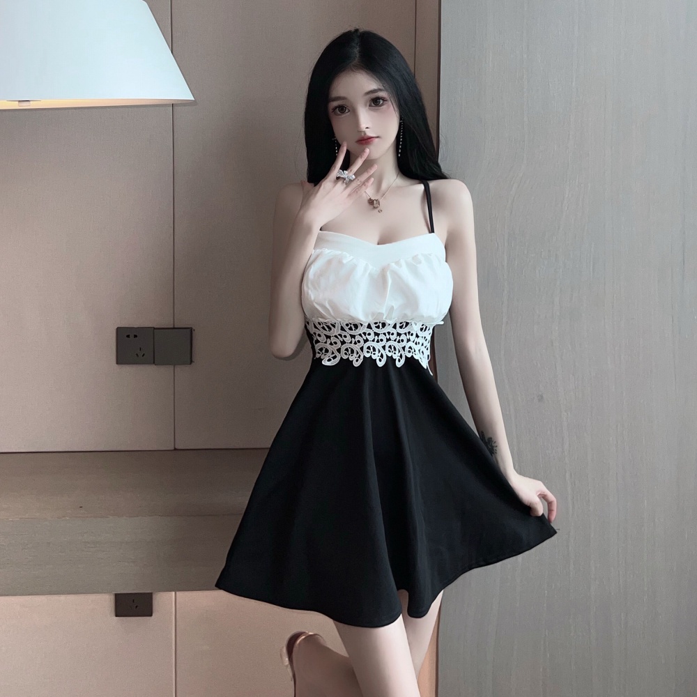 Slim low-cut splice fashion sexy sling dress