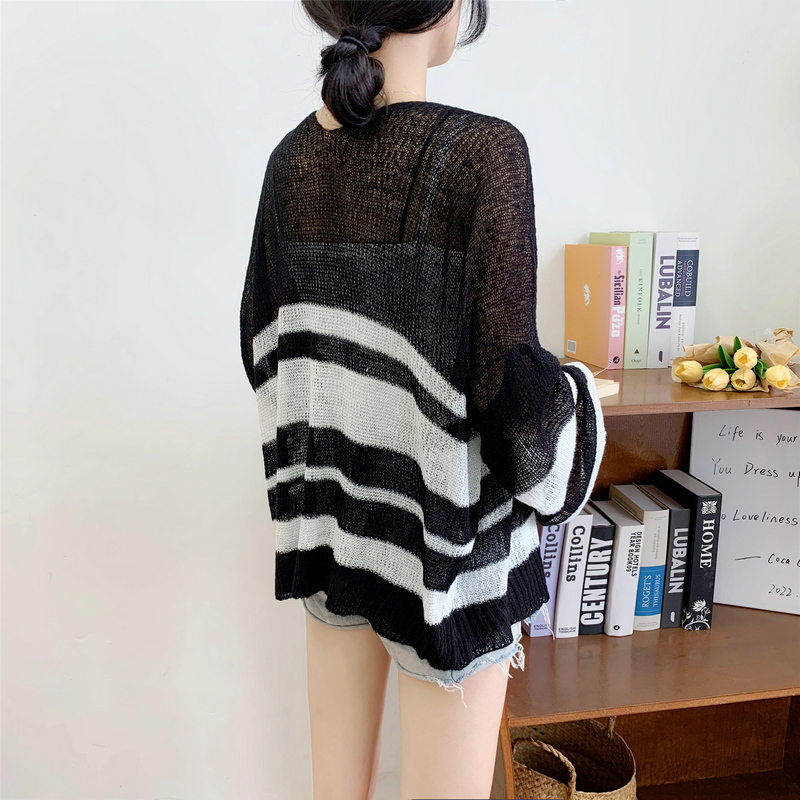 Loose mohair stripe tops long sleeve Korean style sweater