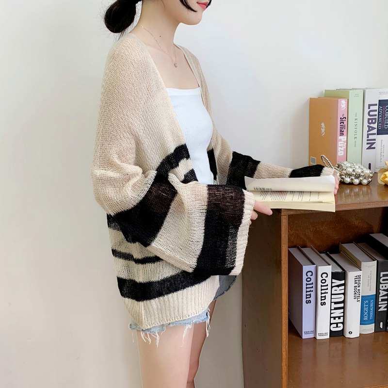 Loose mohair stripe tops long sleeve Korean style sweater