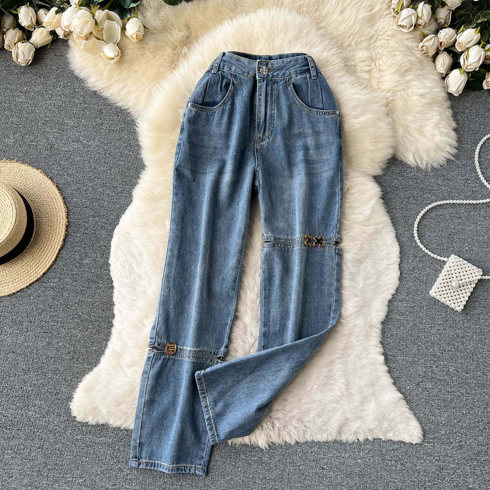 Loose summer thin holes retro jeans for women