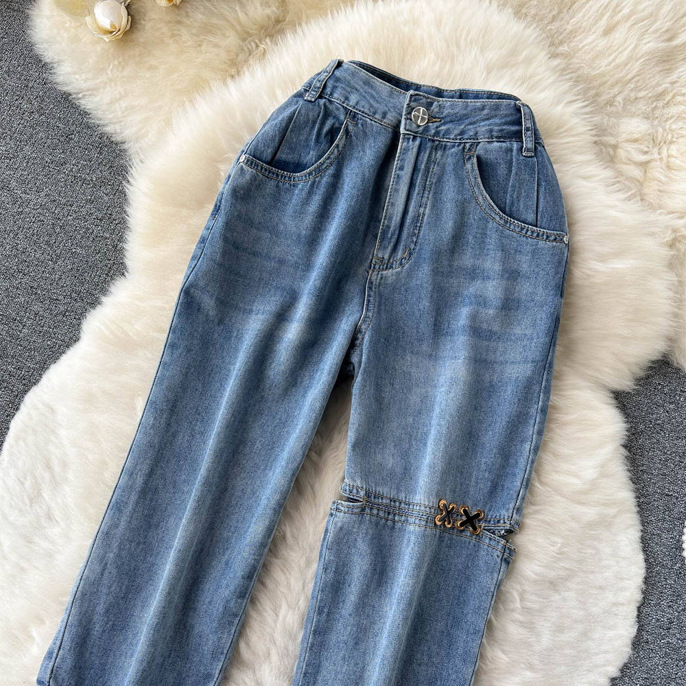 Loose summer thin holes retro jeans for women