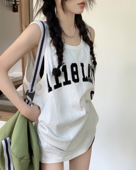 Sports letters summer T-shirt loose sleeveless tops for women