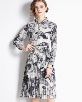 With belt printing dress pinched waist lined shirt for women