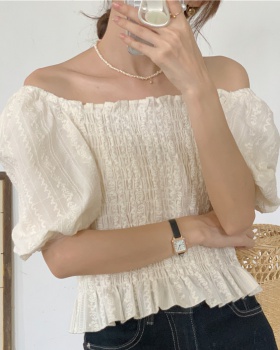 Flat shoulder slim jacquard Korean style shirt