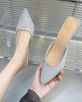 Fine-root pointed Korean style summer middle-heel slippers