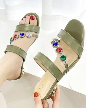 Middle-heel summer thick Korean style slippers for women