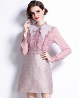 Doll collar long sleeve short skirt embroidered relief dress