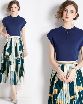 High waist autumn sweater printing skirt 2pcs set