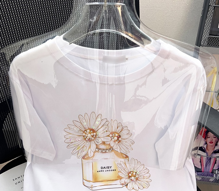 Printing summer tops white short sleeve T-shirt for women