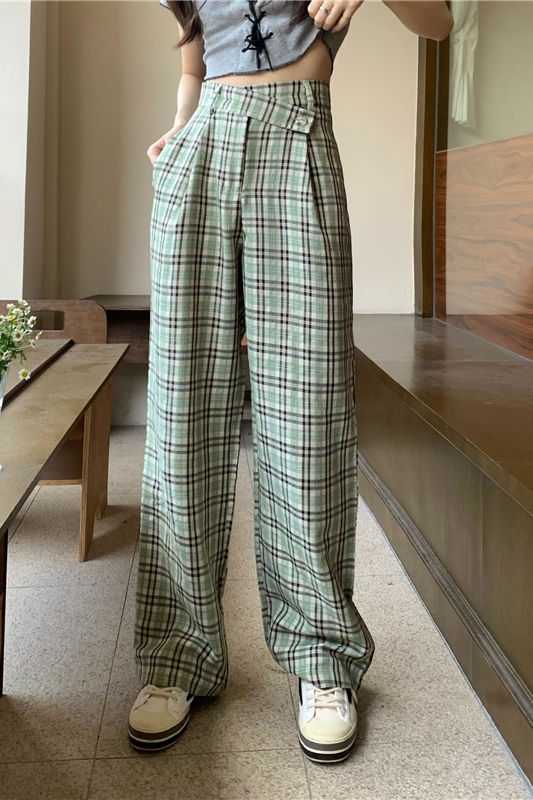 Slim Korean style green casual pants all-match retro long pants