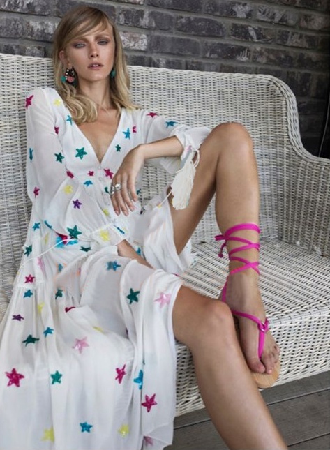 Embroidery stars vacation seaside long dress