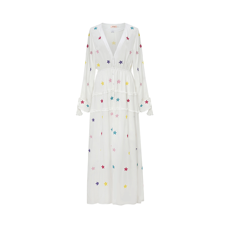 Embroidery stars vacation seaside long dress