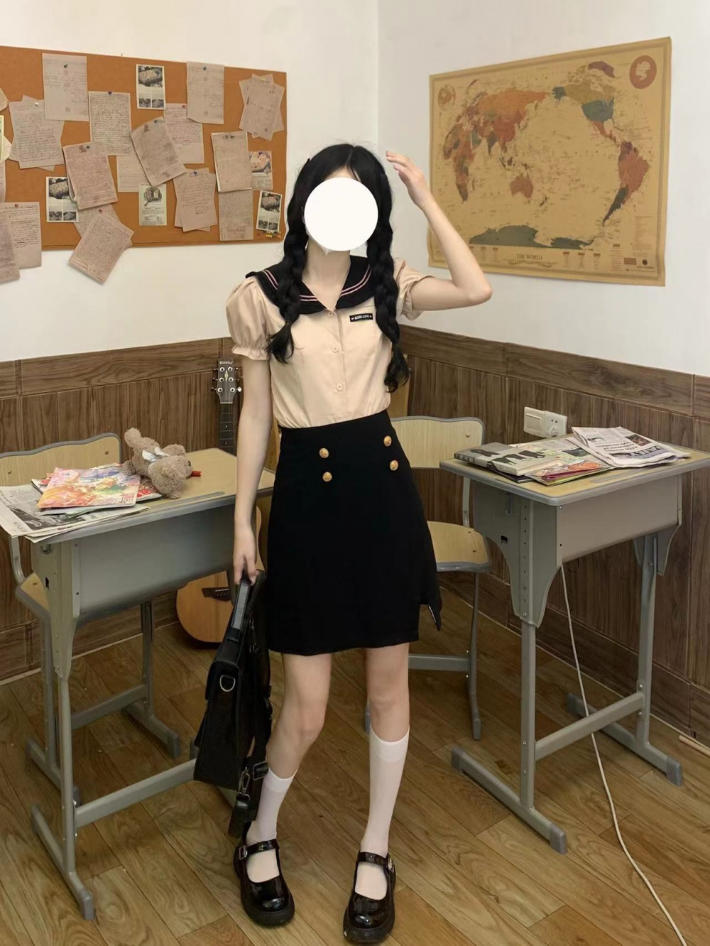 Spicegirl slim uniform short summer shirt 2pcs set