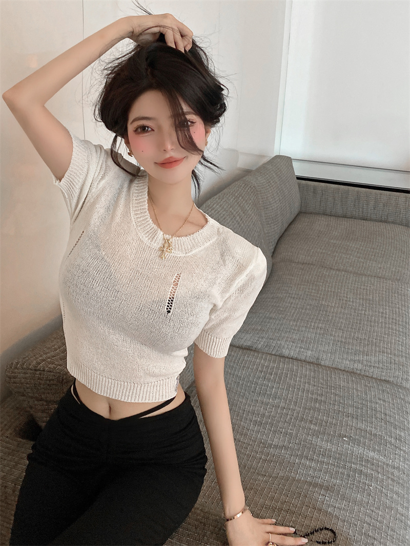 Short round neck T-shirt short sleeve tops for women
