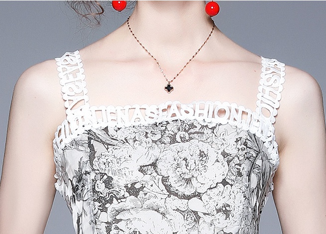 Retro jacquard embroidery France style splice strap dress