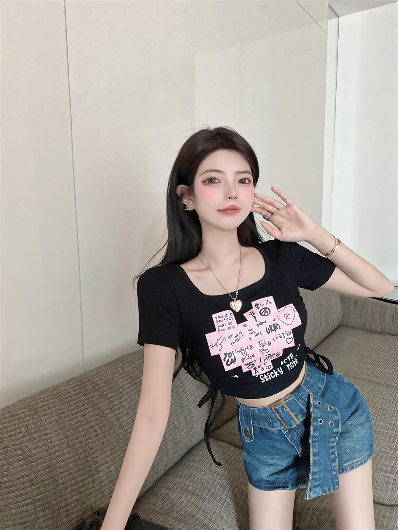Unique sexy T-shirt square collar short tops for women