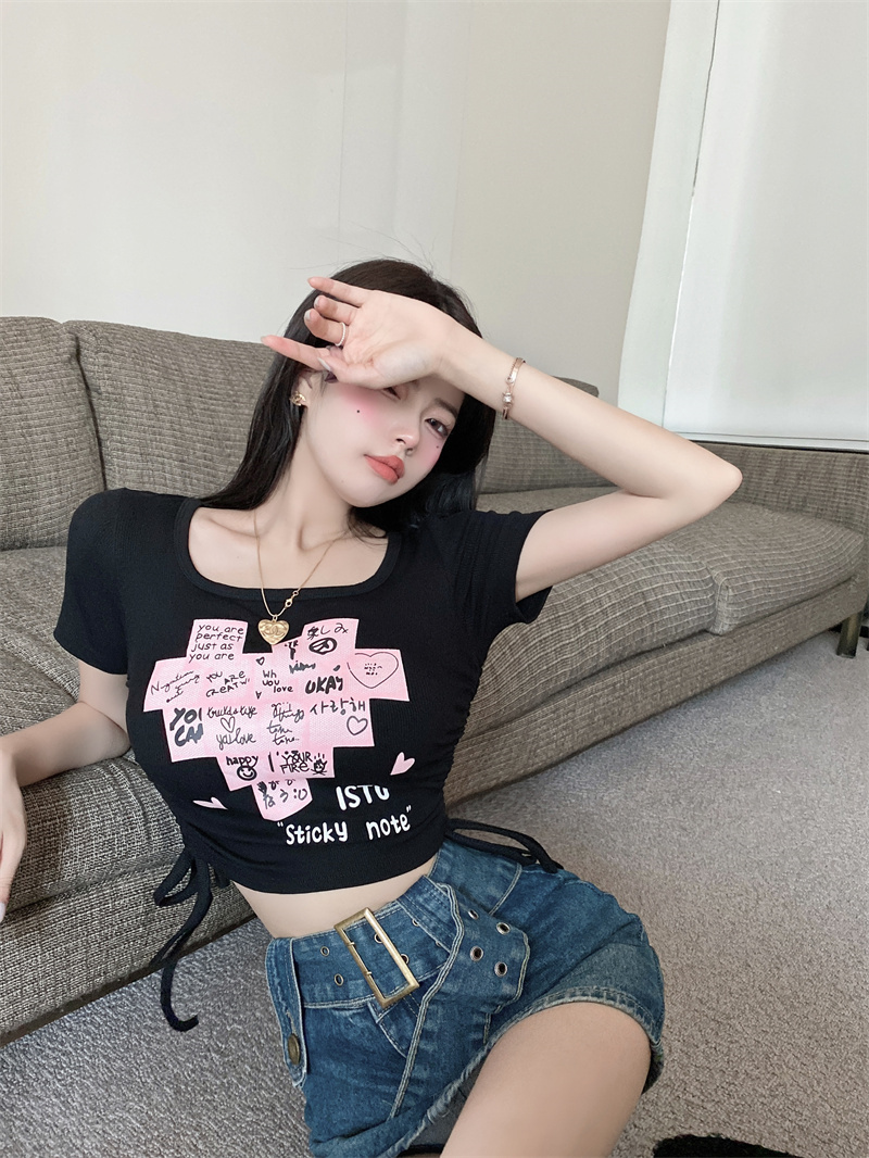 Unique sexy T-shirt square collar short tops for women