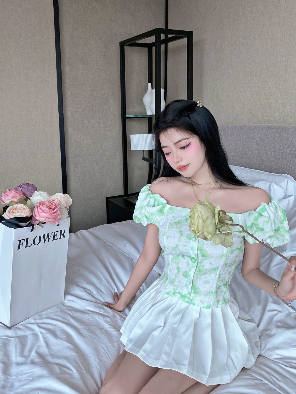 Summer sweet floral tops slim short shirt for women