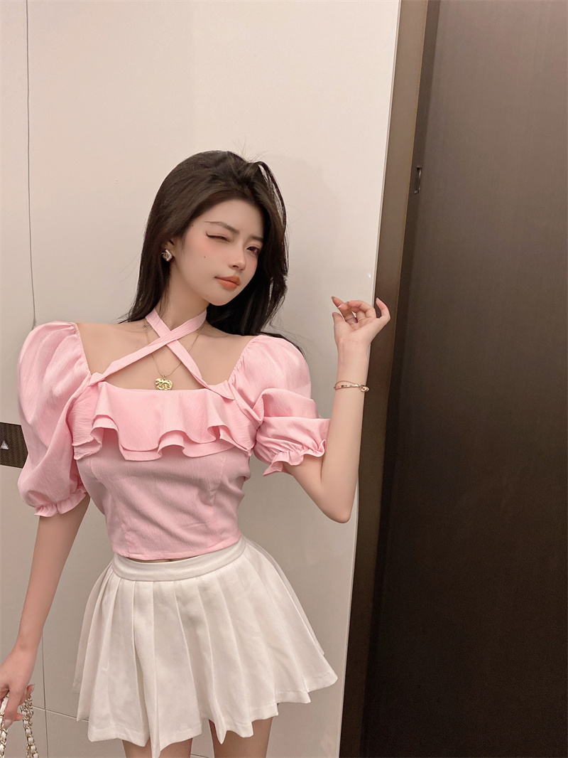 Short France style tops bow small shirt for women