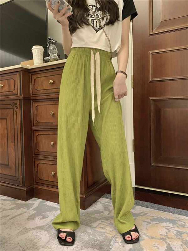 Loose drawstring high waist green drape casual pants