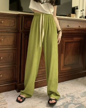 Loose drawstring high waist green drape casual pants
