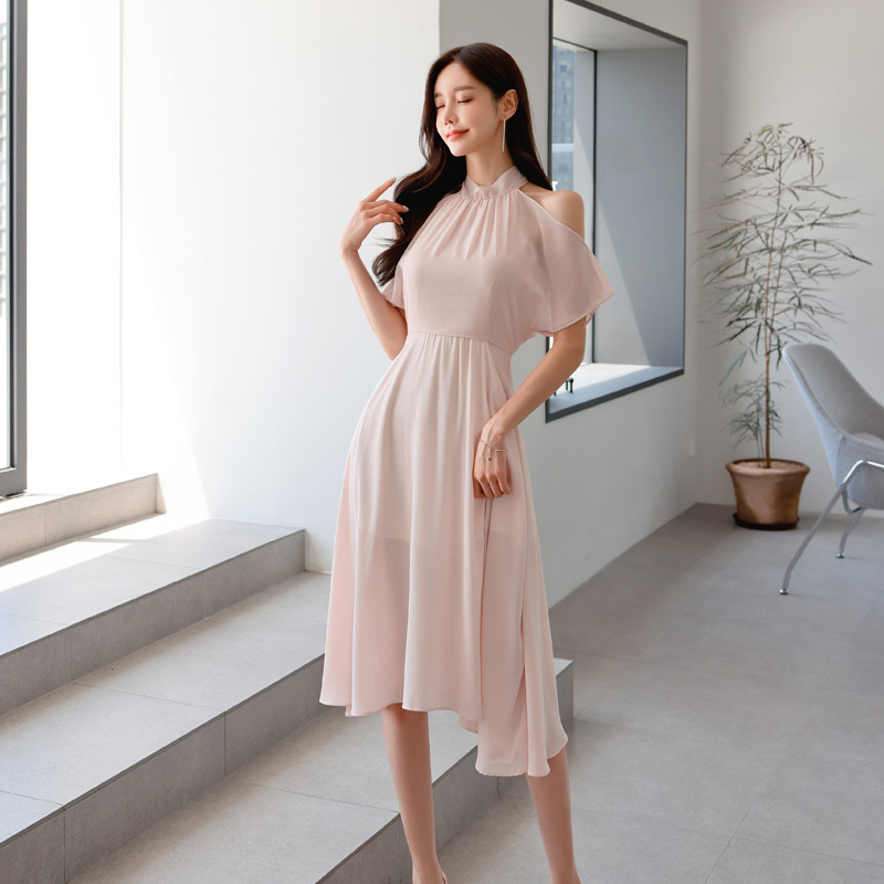 Summer bow fashion slim Korean style elegant sweet big skirt dress