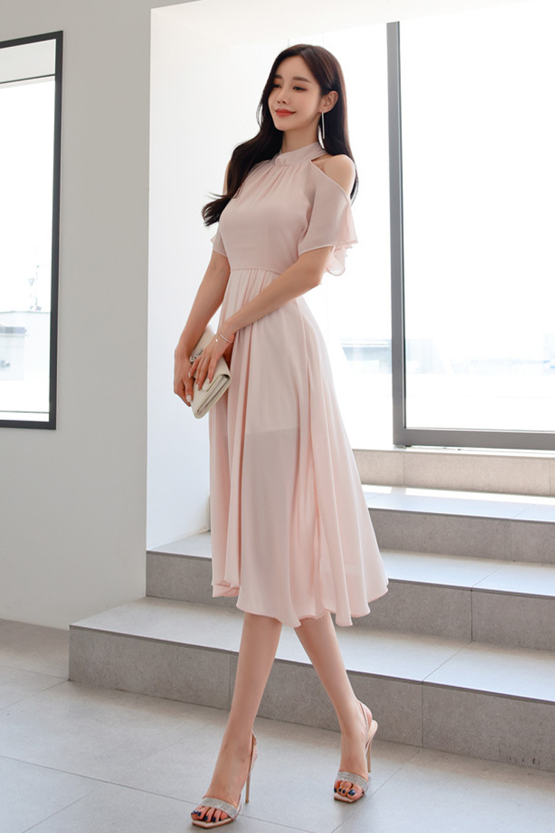 Summer bow fashion slim Korean style elegant sweet big skirt dress