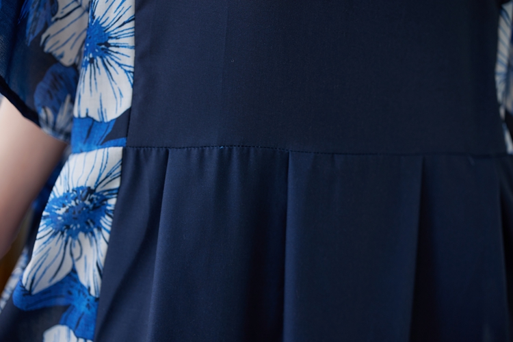 Art colors navy-blue dress V-neck splice long dress