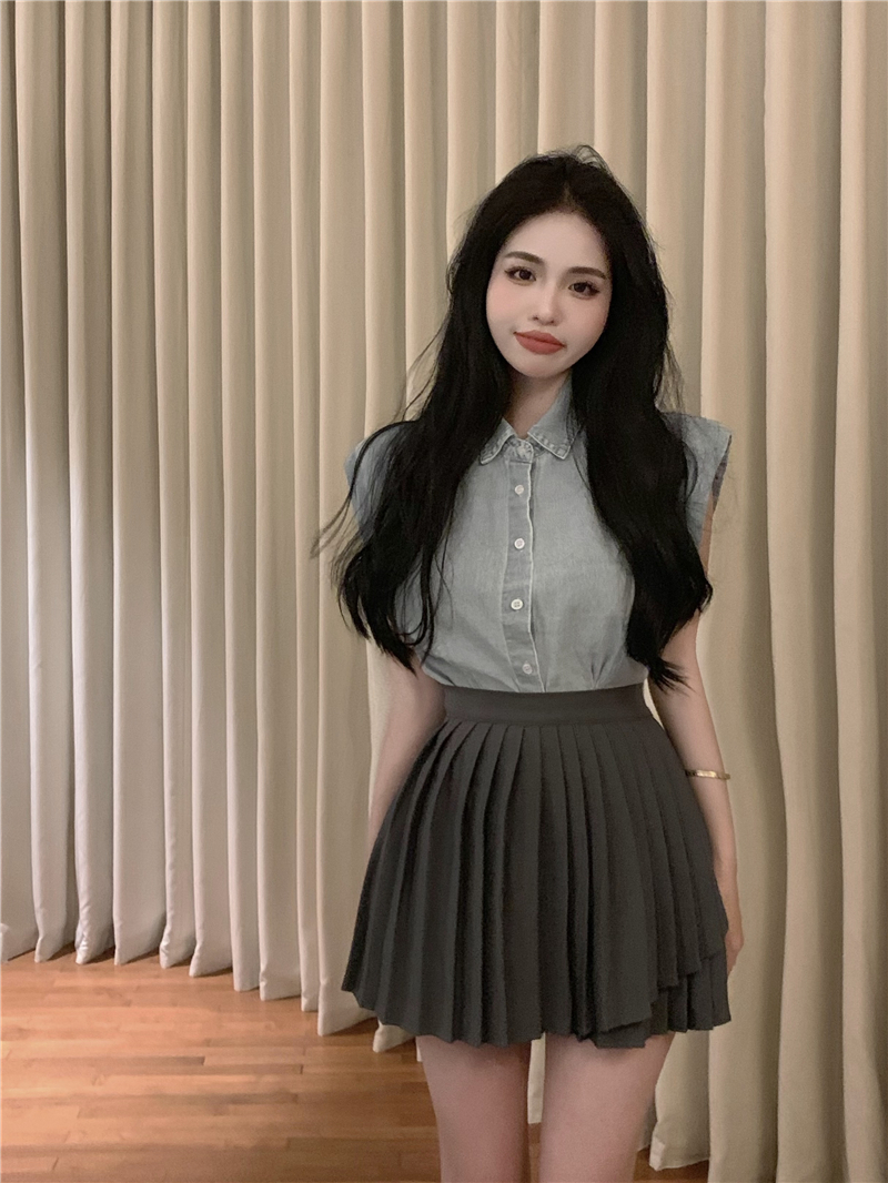 Sleeveless tops high waist skirt 2pcs set for women