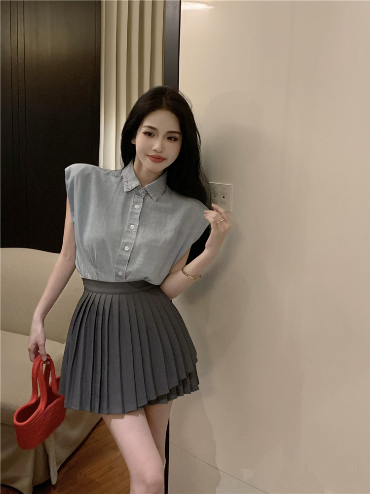 Sleeveless tops high waist skirt 2pcs set for women