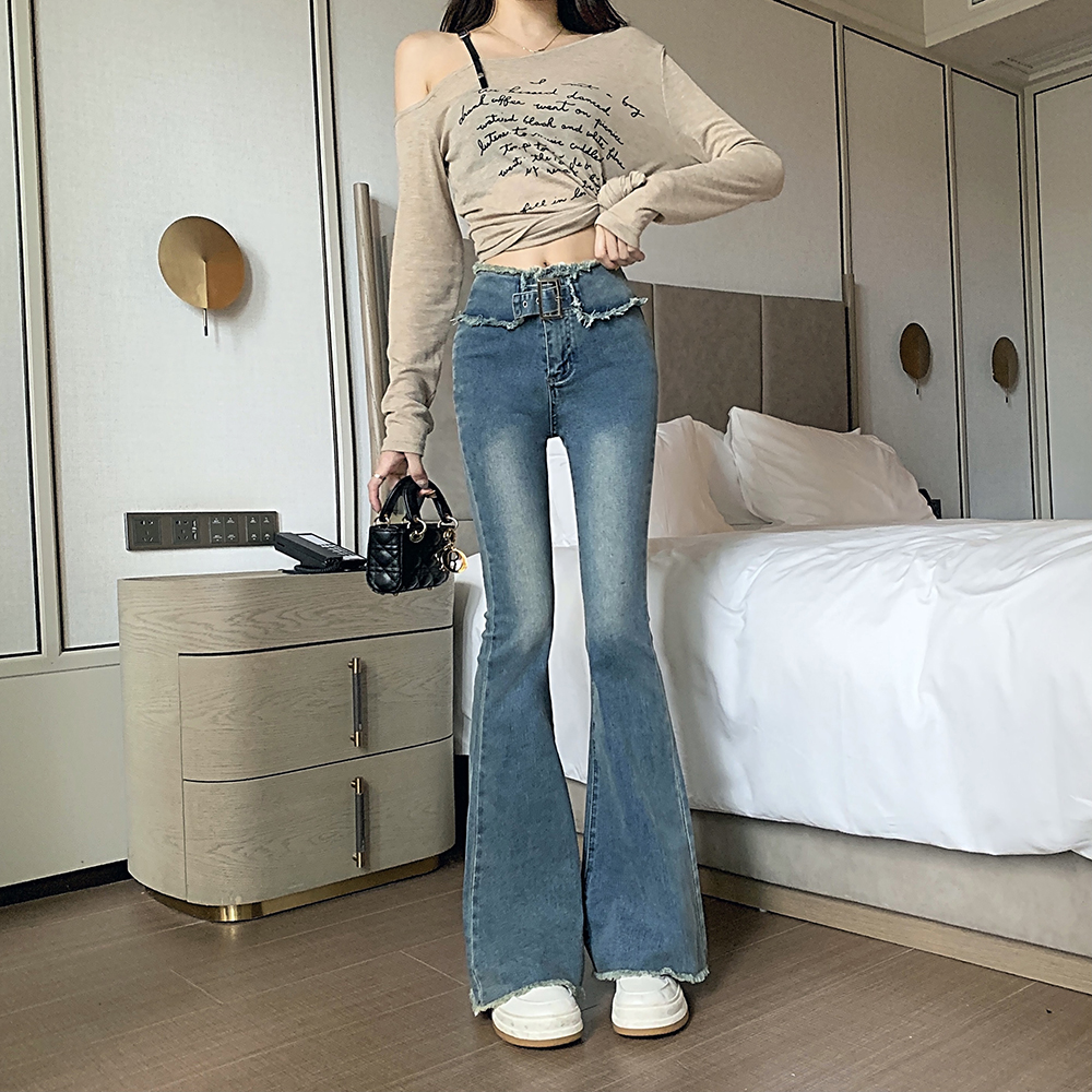 Sueding show high wide leg pants slim jeans for women