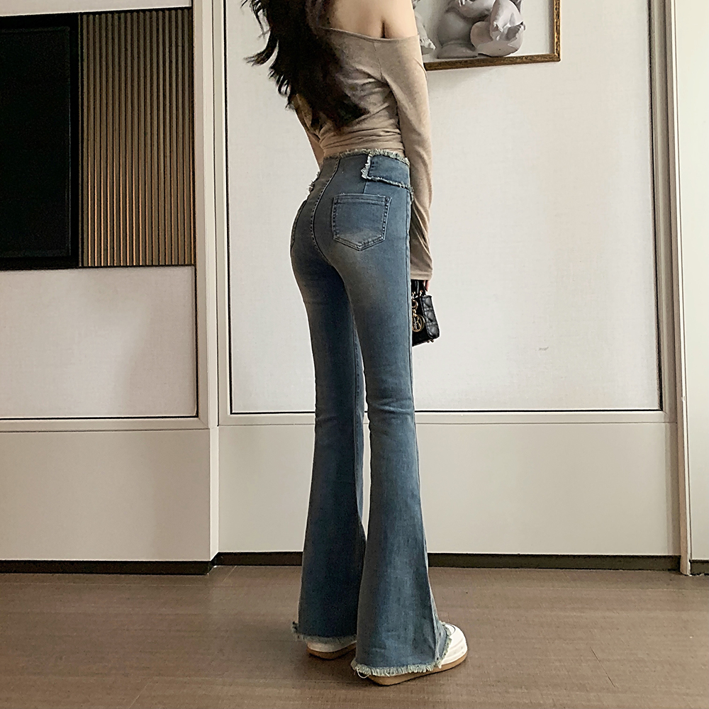 Sueding show high wide leg pants slim jeans for women