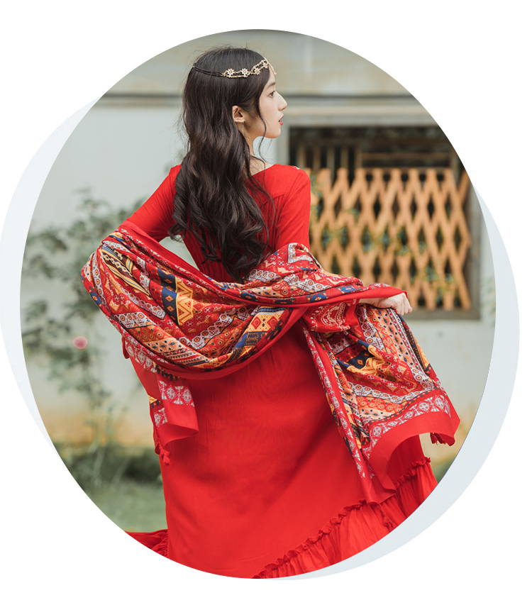 Summer Bohemian style shawl travel dress 2pcs set for women