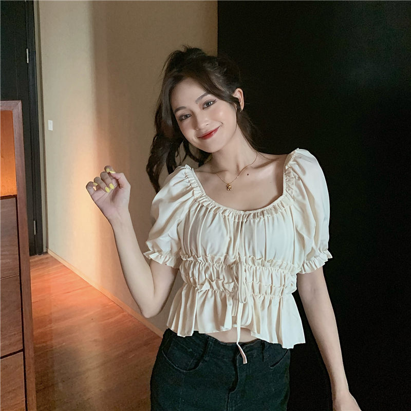 Fold France style summer sweet puff sleeve tops