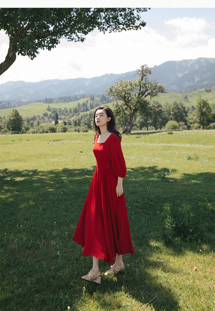 Beautiful big skirt spring red long dress