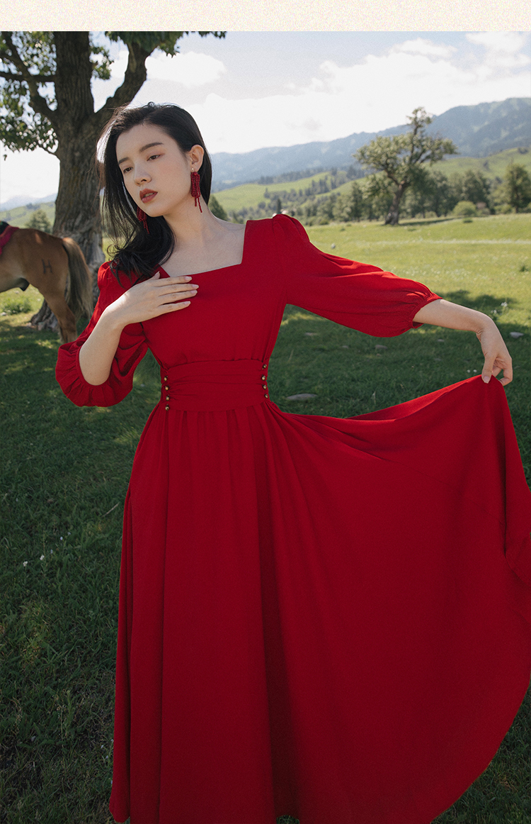 Beautiful big skirt spring red long dress