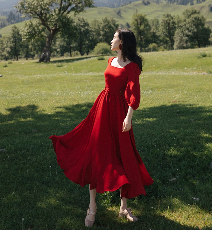 Beautiful big skirt spring red long dress