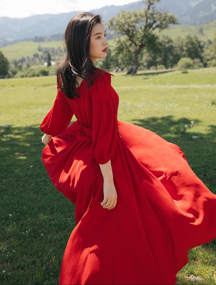 Beautiful big skirt spring red long dress