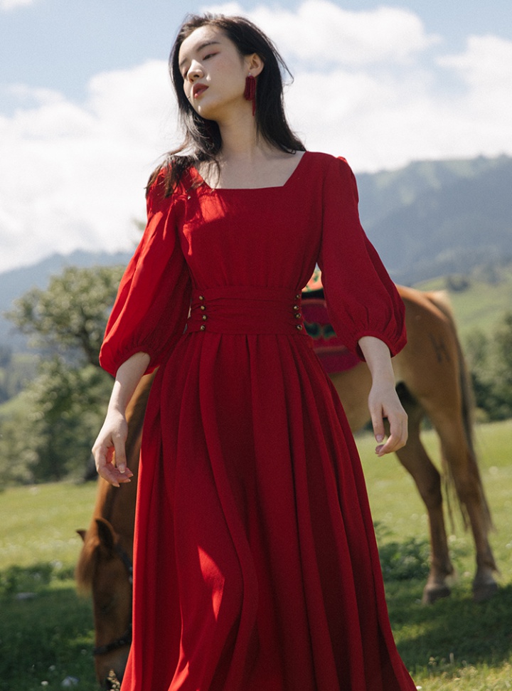 Beautiful big skirt spring red long dress